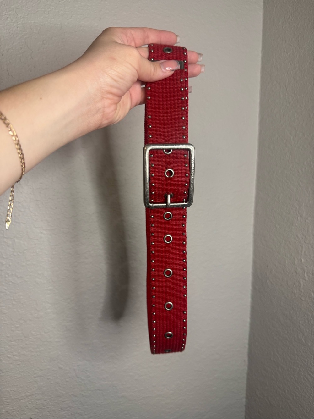 Red Studded Calvin Klein belt